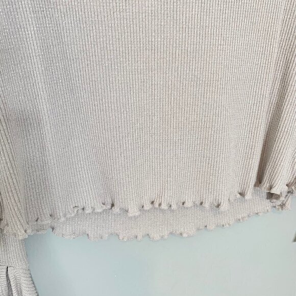 Free People metallic waffle knit tie front deep v-neck long sleeve top - Picture 7 of 12